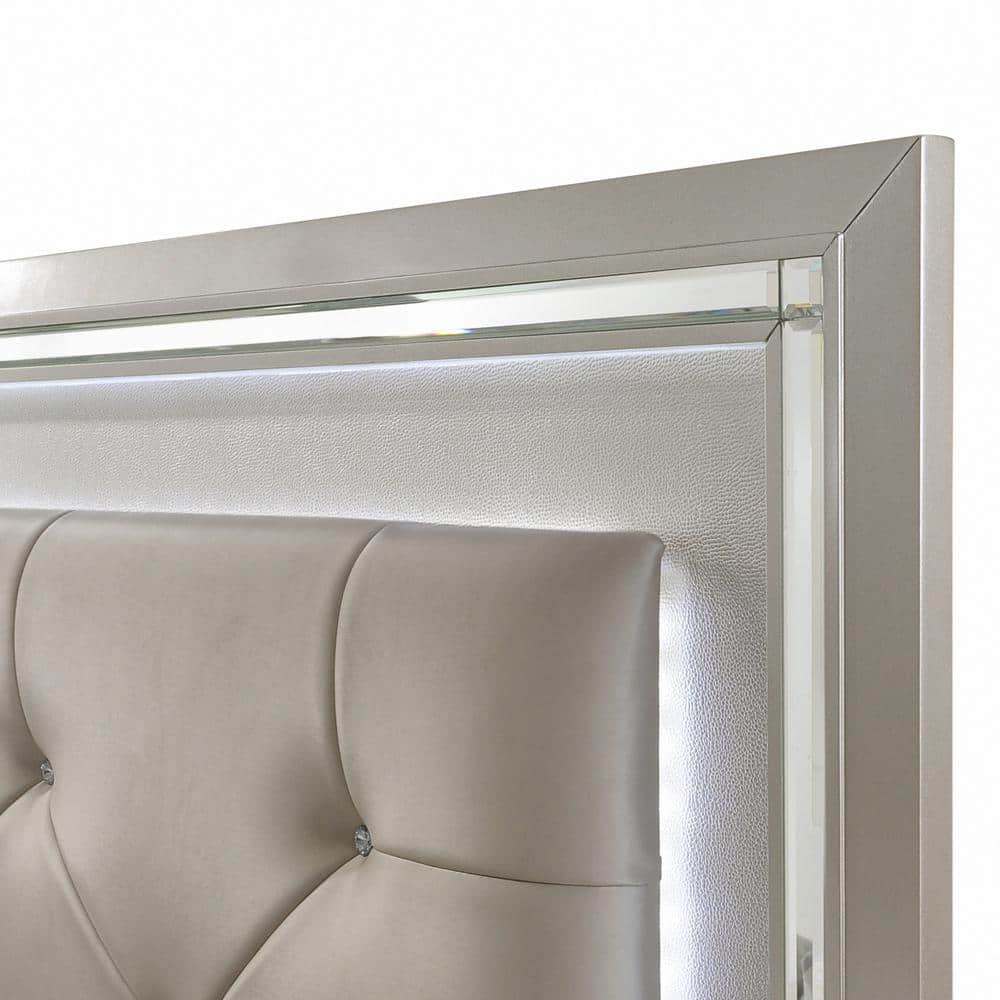 Glamorous Gray Queen Upholstered Storage Bed with Nailhead Trim