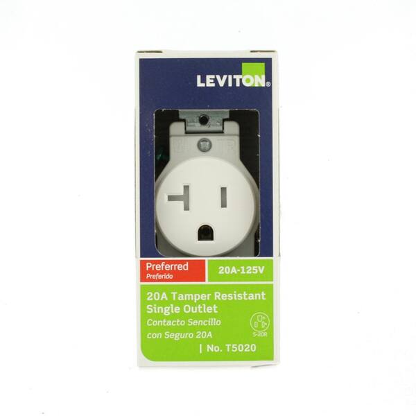 Leviton White Tamper Resistant Single Outlet Receptacle 20a T5020-w for sale online 