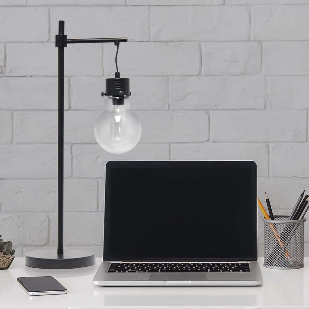 24" Black Industrial Nightstand Lamp with Clear Glass Shade