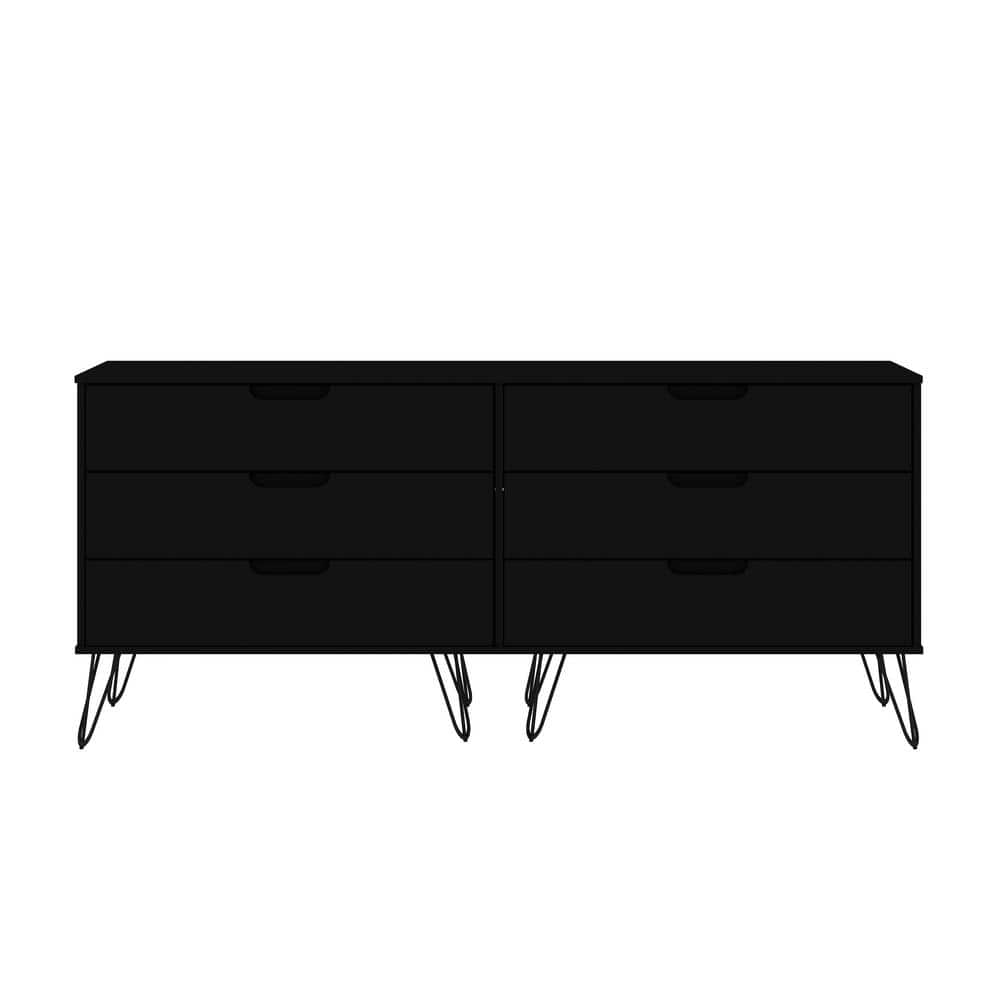 Manhattan Comfort Rockefeller 6Drawer Black Double Low Dresser (30.24 in. H x 69.72 in. W x 19.