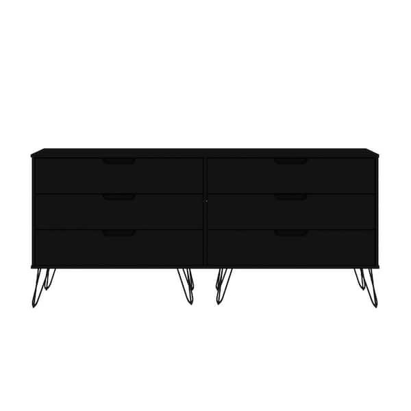 Manhattan Comfort Rockefeller 6-Drawer Black Double Low Dresser (30.24 in. H x 69.72 in. W x 19.02 in. D)