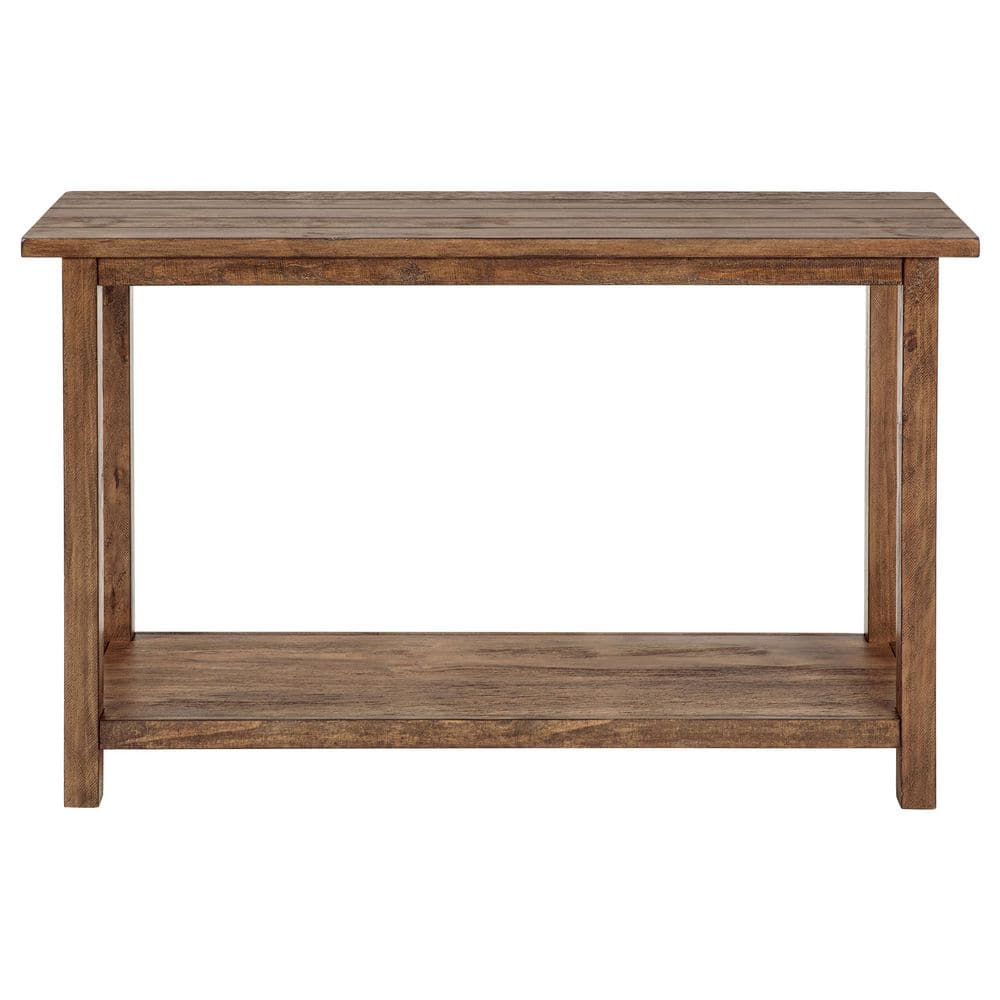 Distressed Brown Pine Wood Console Table with Shelf