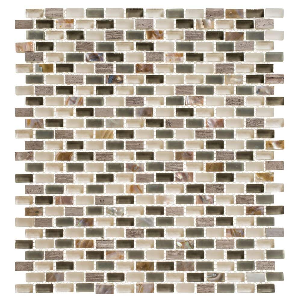 Castle Glossy Brown and Grey Glass Marble Mosaic Tile