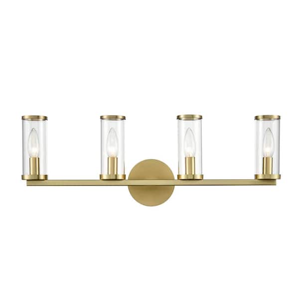 ALORA Revolve 25 in. 4 Light 60-Watt Clear Glass/Natural Brass Vanity Light