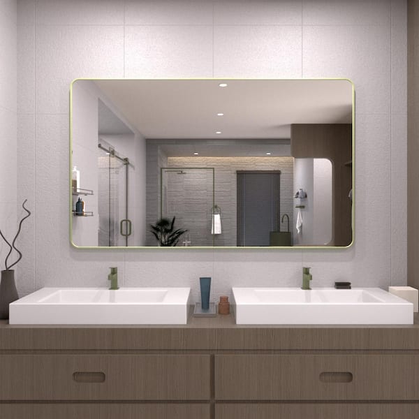 TaiMei 60 in. W x 36 in. H Rectangular Framed Wall Bathroom Vanity Mirror in Matcha Green