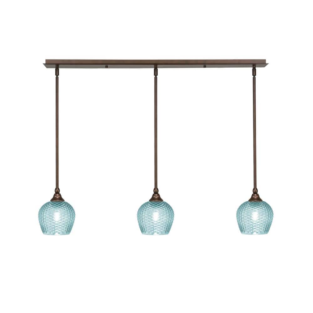 Livingston 100-Watt 3-Light Bronze Shaded Pendant Light with 6 in. Turquois