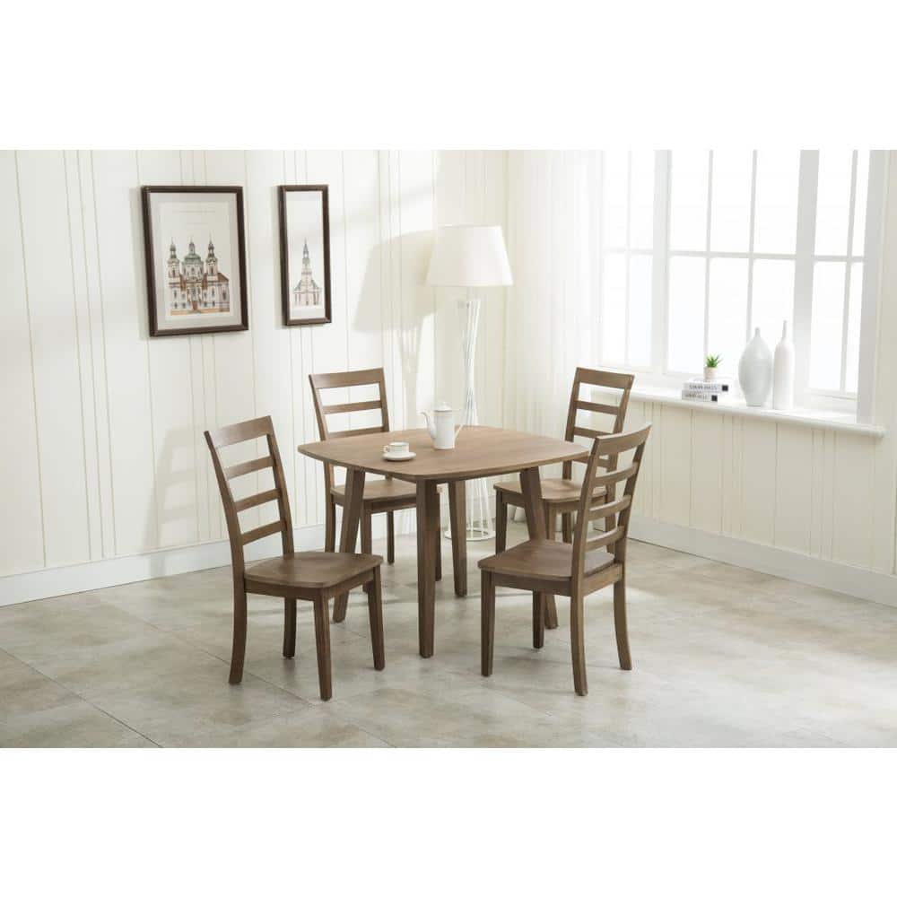 Set of 2 Gray Ladderback Rubberwood Dining Chairs