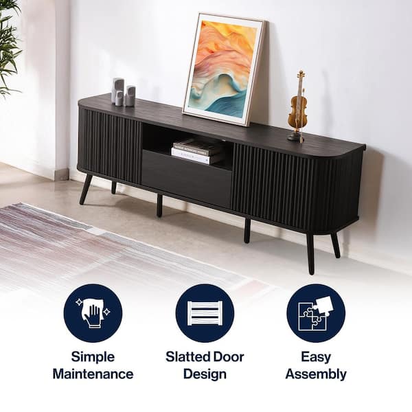 JONATHAN Y Damien 70 in. Farmhouse Curved TV Stand with Drawer and