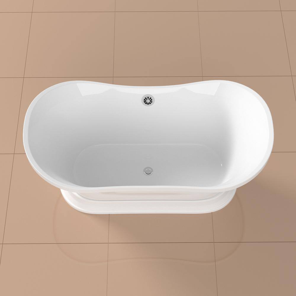 60" Glossy White Freestanding Acrylic Clawfoot Bathtub
