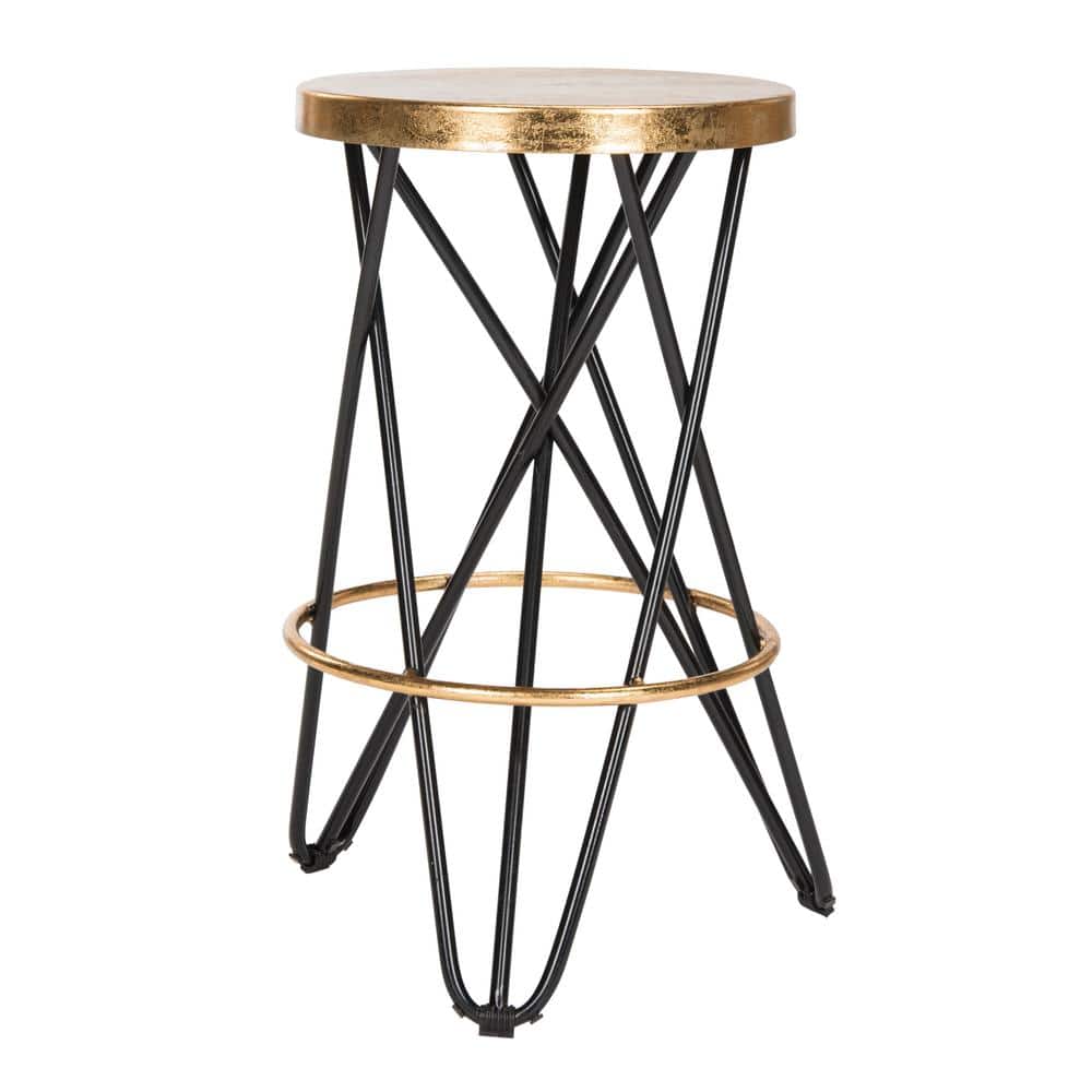 Navy and Gold Metal Backless Counter Stool with Hairpin Legs
