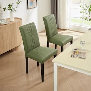 Upholstered Dining Chairs Set of 6 Green Modern PU Leather and Solid Wood Legs and High Back Dining Room Chairs