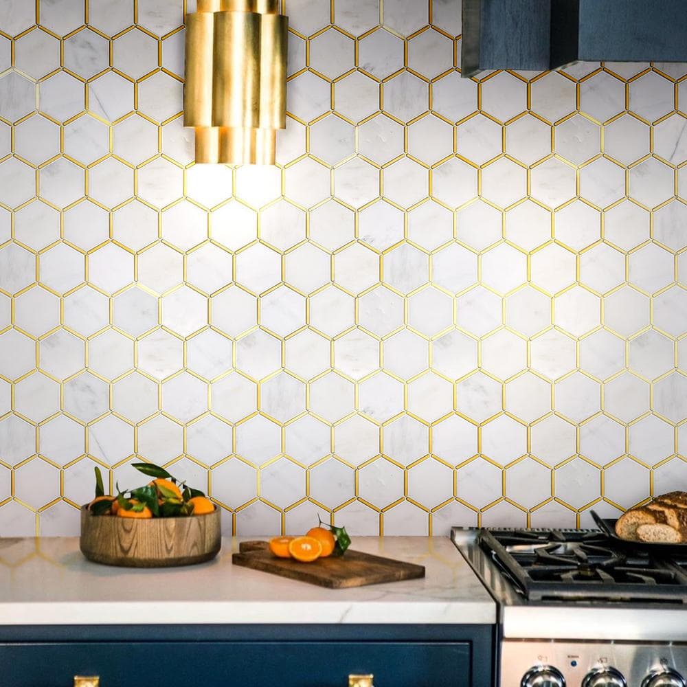 White and Gold Marble Mosaic Wall Tile