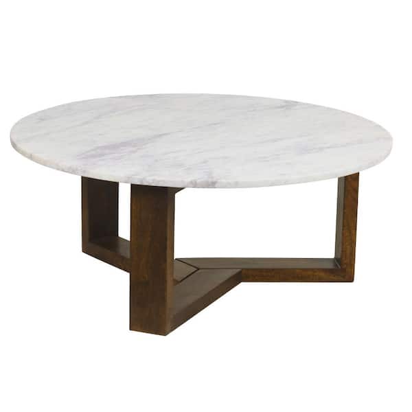 THE URBAN PORT Fina 38 in. White Round Genuine Marble Coffee