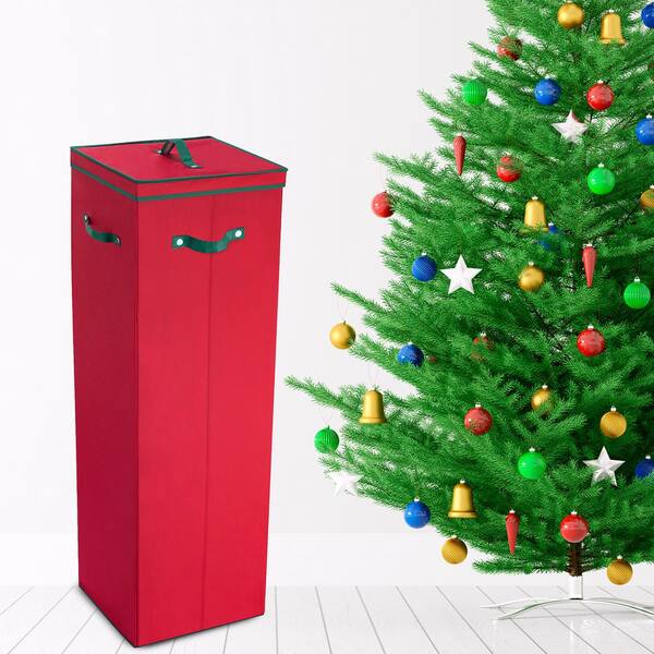 Elf Stor 40 inch Tall Wrapping Paper Storage Box with Lid, Red