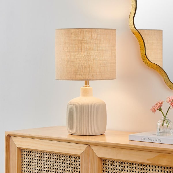 17.75 in. Farmhouse Off White Ceramic Table Lamp with Beige shade