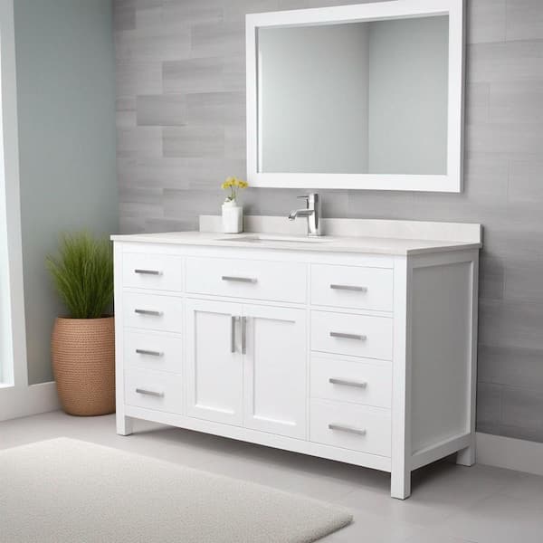 Wyndham Collection Beckett 60 in. W x 22 in. D Single Bath Vanity in White with Cultured Marble Vanity Top in White with White Basin