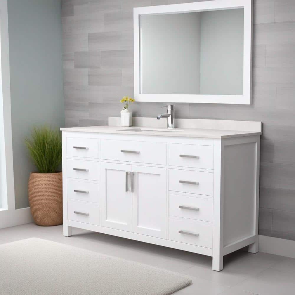 Beckett 60" White Freestanding Single Bathroom Vanity with Cultured Marble Top