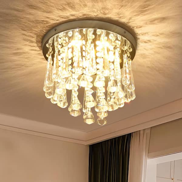 TOZING 12 in. Modern LED Crystal Kitchen Chandelier Ceiling Light, Chrome Crystal Raindrop Flush Mount for Hallway, Bedroom