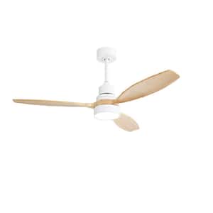 52.1 in. Indoor White Modern Ceiling Fan with 3 Solid Wood Blades Remote Control Reversible DC Motor