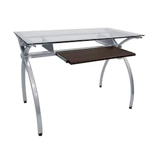 43.25 in. Rectangular Clear Tempered Glass Computer Desk with Keyboard Panel and Steel Frame