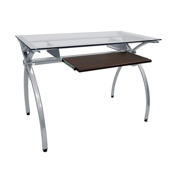 Kahomvis 43.25 in. Rectangular Clear Tempered Glass Computer Desk with Keyboard Panel and Steel Frame