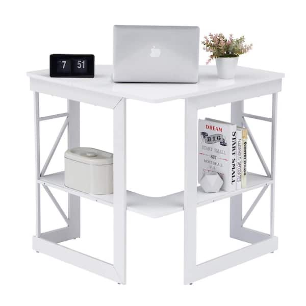 Corner Computer Desk. Writing Table with Steel Frame for Small Spaces,  White, 1 Unit - Fry's Food Stores