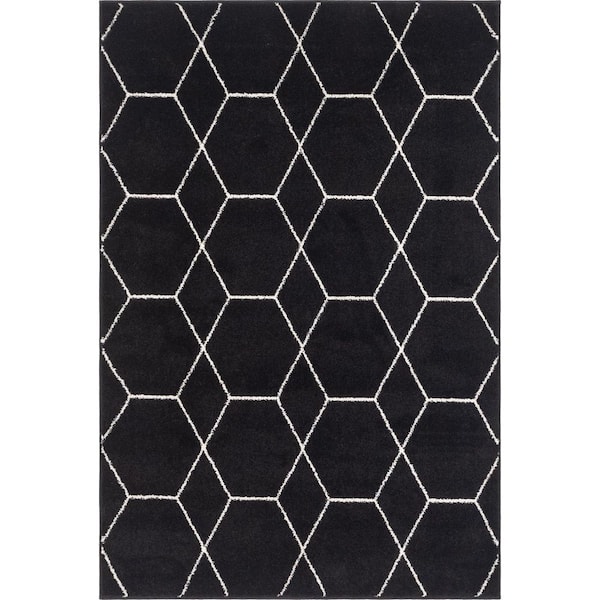 StyleWell Trellis Frieze Black/Ivory 4 ft. x 6 ft. Geometric Area Rug