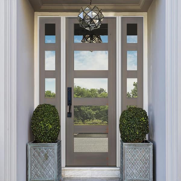 Krosswood Doors 32 in. x 96 in. Contemporary Hemlock 5-Lite Clear Low-E Glass Unfinished Wood Front Door Slab