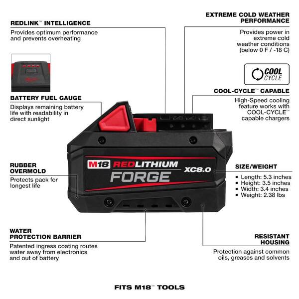 Milwaukee M18 FORGE 8.0 AND DBSC KIT with M18 18V Lithium-Ion REDLITHIUM FORGE XC 8.0 Ah Battery Pack
