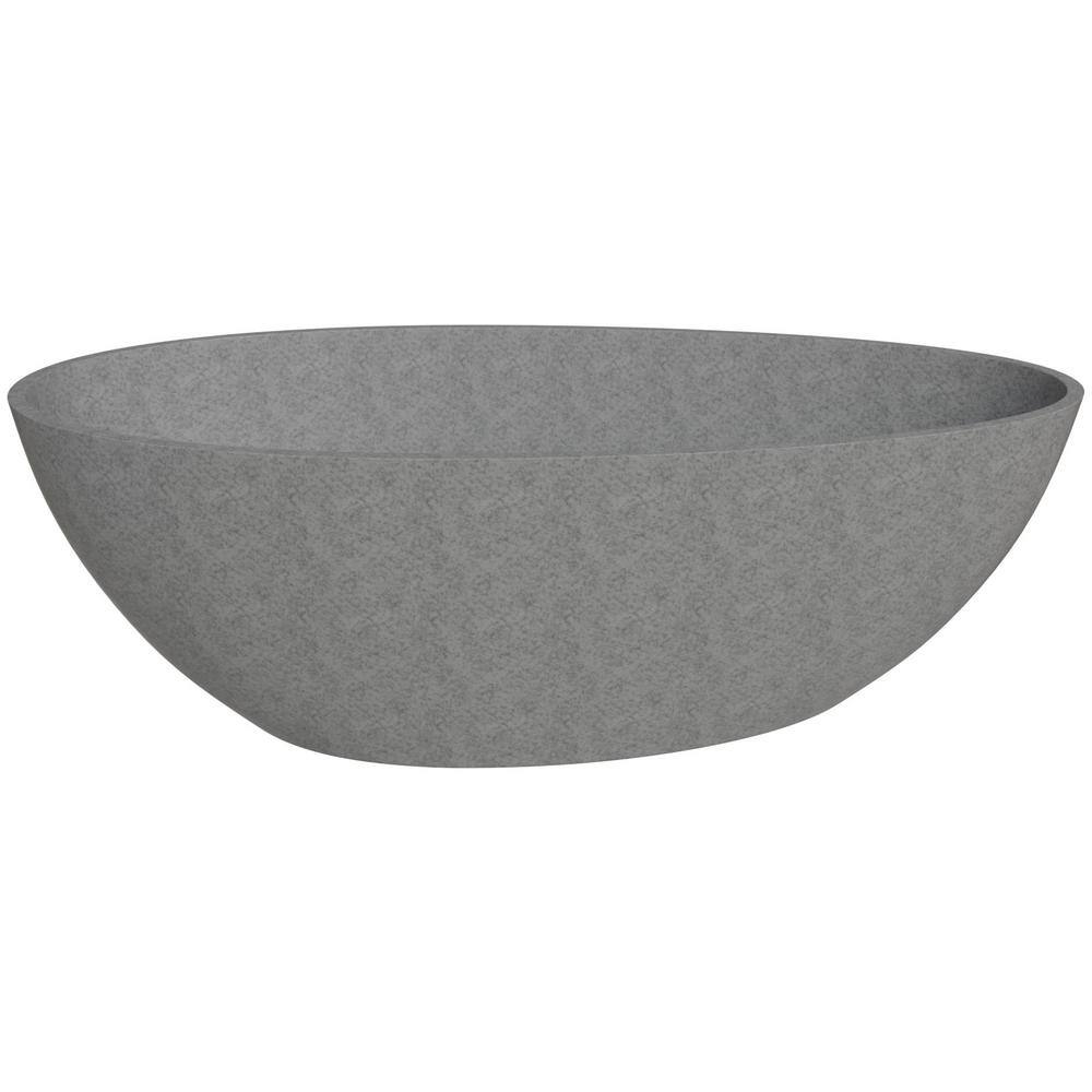 72'' Gray Matte Freestanding Oval Concrete Soaking Bathtub