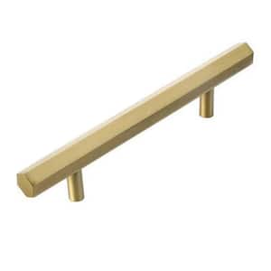 Brizza 5-1/16 in. (128 mm.) Center-To-Center Solid Brushed Brass Hexagon Gold Cabinet Handle Drawer Pull (10-Pack)