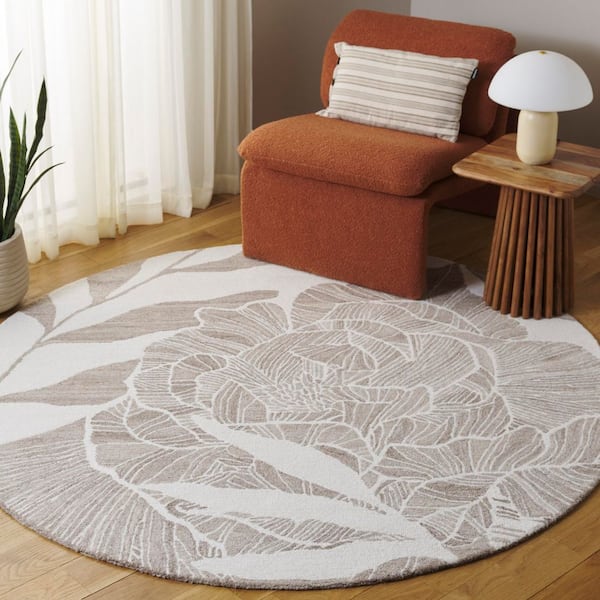 Jardin 6 ft. x 6 ft. Ivory/Beige Geometric Abstract Floral Round Area Rug