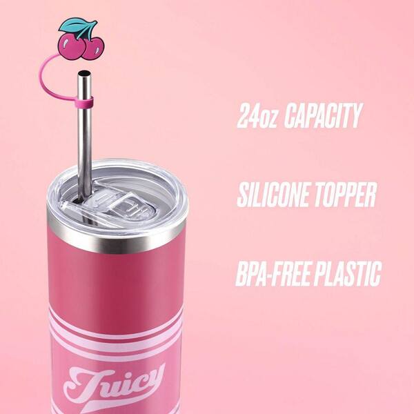 Juicy Couture Glam Slip 24oz Stainless Steel Tumbler - Hot Pink Varsity