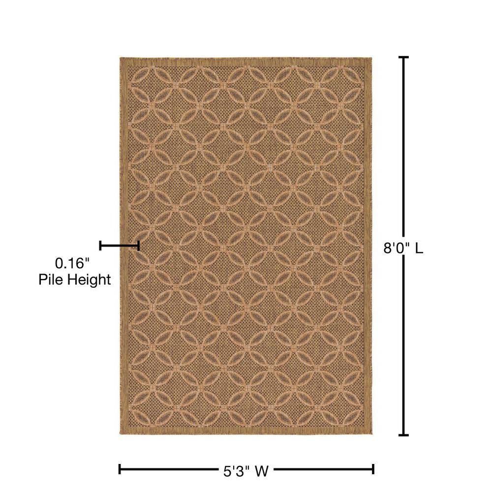 Ivory and Light Brown Geometric Synthetic Area Rug, 5x8 ft