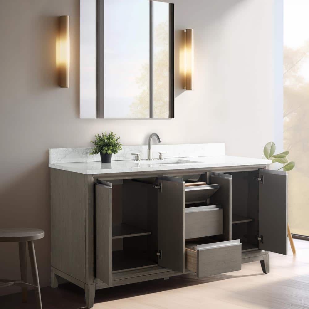 Driftwood Gray 60" Single Sink Bathroom Vanity with Engineered Marble Top