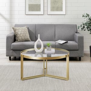 33 in. Gold Metal Modern Glam Round Glass Tray-Top Coffee Table
