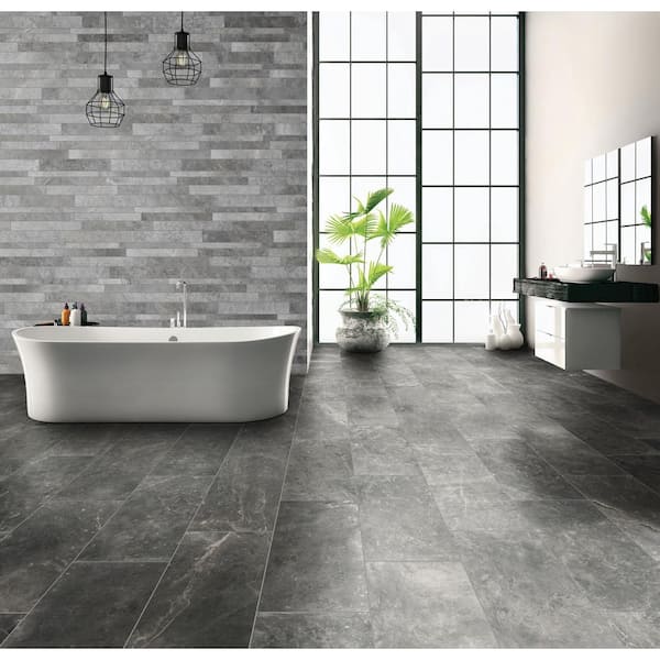 Modtique Salon Dark Grey 8 in x 48 in Porcelain Floor Tile (12.81 sq. ft./ Case)