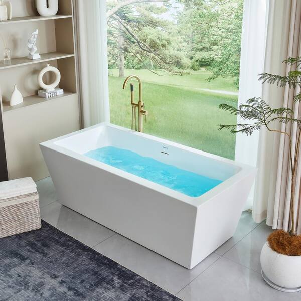 Vanity Art Tarbes 67 in. Acrylic Flatbottom Freestanding Bathtub in White/Integrated Overflow
