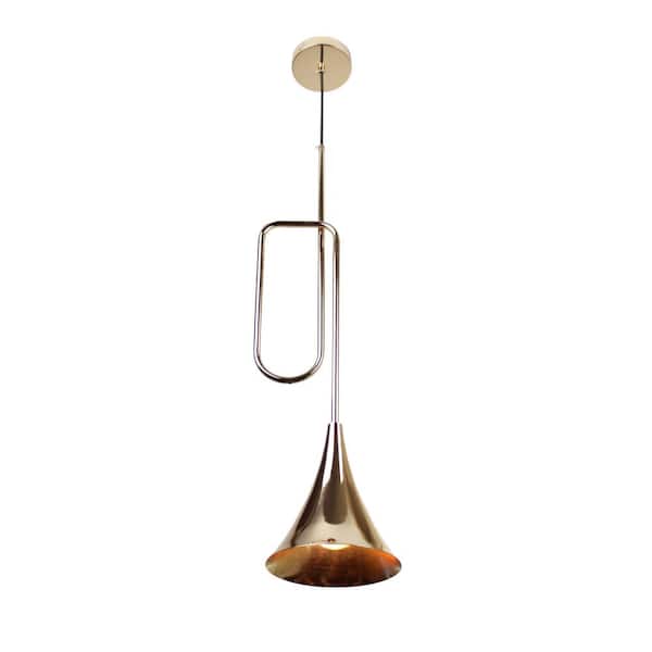 EQLight Ixchel 1-Light Golden Trumpet Pendant with Black Cord