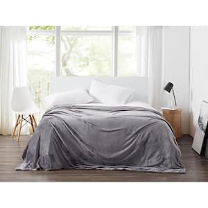Plush Grey Solid Polyester Full/Queen Blanket