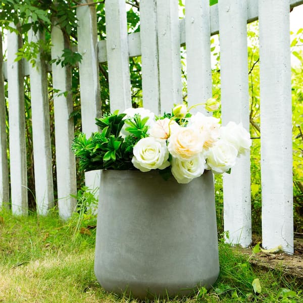 Medium 13 in. x 13 in. x 13.4 in. Light Gray Lightweight Concrete Footed Tulip Planter