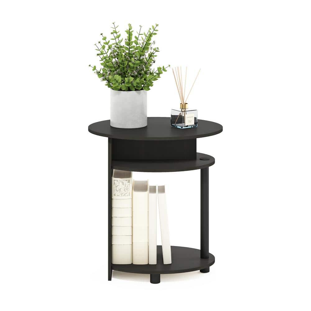 Walnut Round Multifunction Pedestal End Table