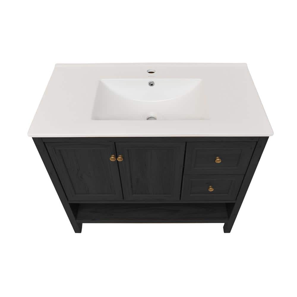 Château 36" Freestanding Bathroom Vanity in Black Oak with Sink Top