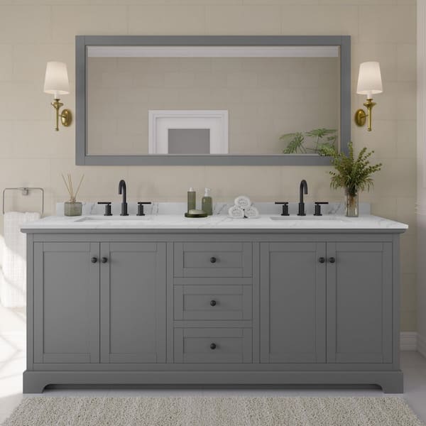 Avery 80 in. W x 22 in. D x 35 in. H Double Bath Vanity in Dark Gray with Giotto Quartz Top