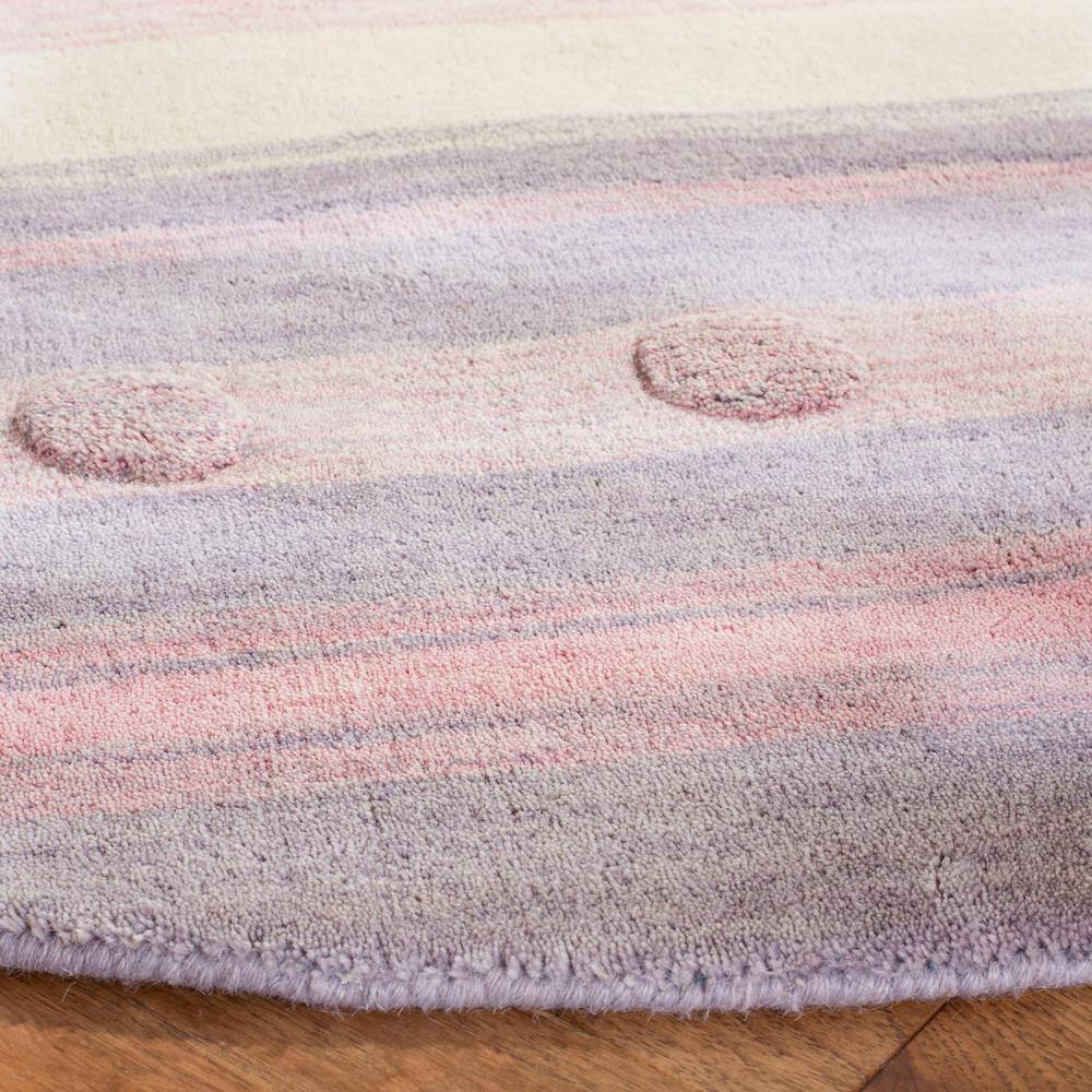 Ivory and Light Purple Round Wool Kids Rug, 5'