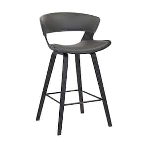 27 in. Gray Low Back Metal Frame Counter Stool with Faux Leather Seat