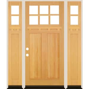 64 in. x 80 in. Right Hand 6-Lite Craftsman Clear Stain Douglas Fir Prehung Front Door Double Sidelite
