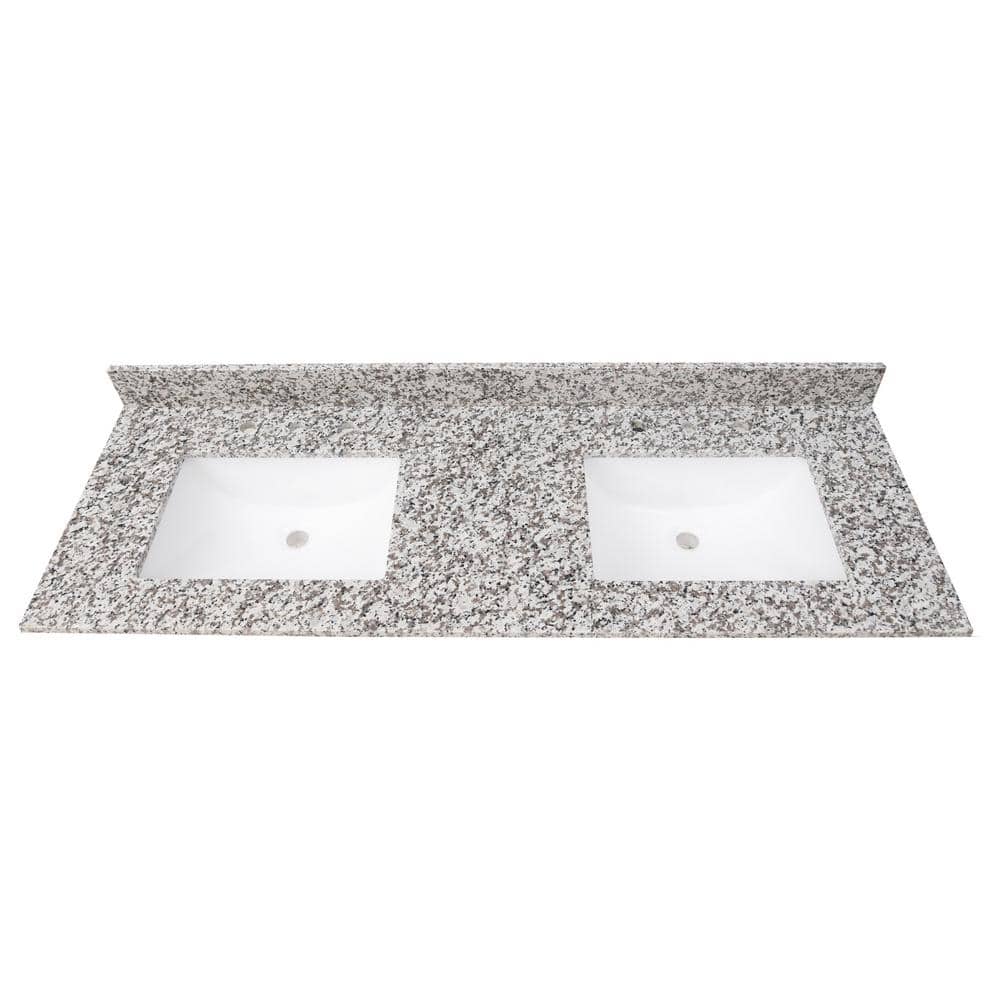 61 in. Gray Granite Bathroom Vanity Top with White Undermount Sink