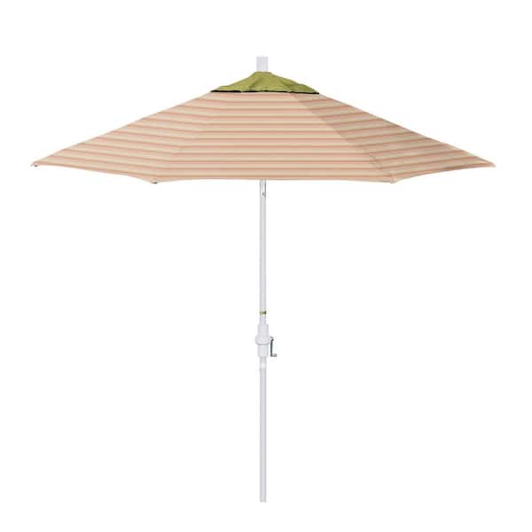 California Umbrella 9 ft. Matted White Aluminum Market Patio Umbrella with Crank Lift & Push-Button Tilt in Donovan Garden Pacifica Premium
