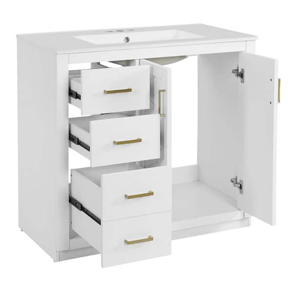 36 in. W x 18.3 in. D x 33.7 in. H Bathroom White Linen Cabinet